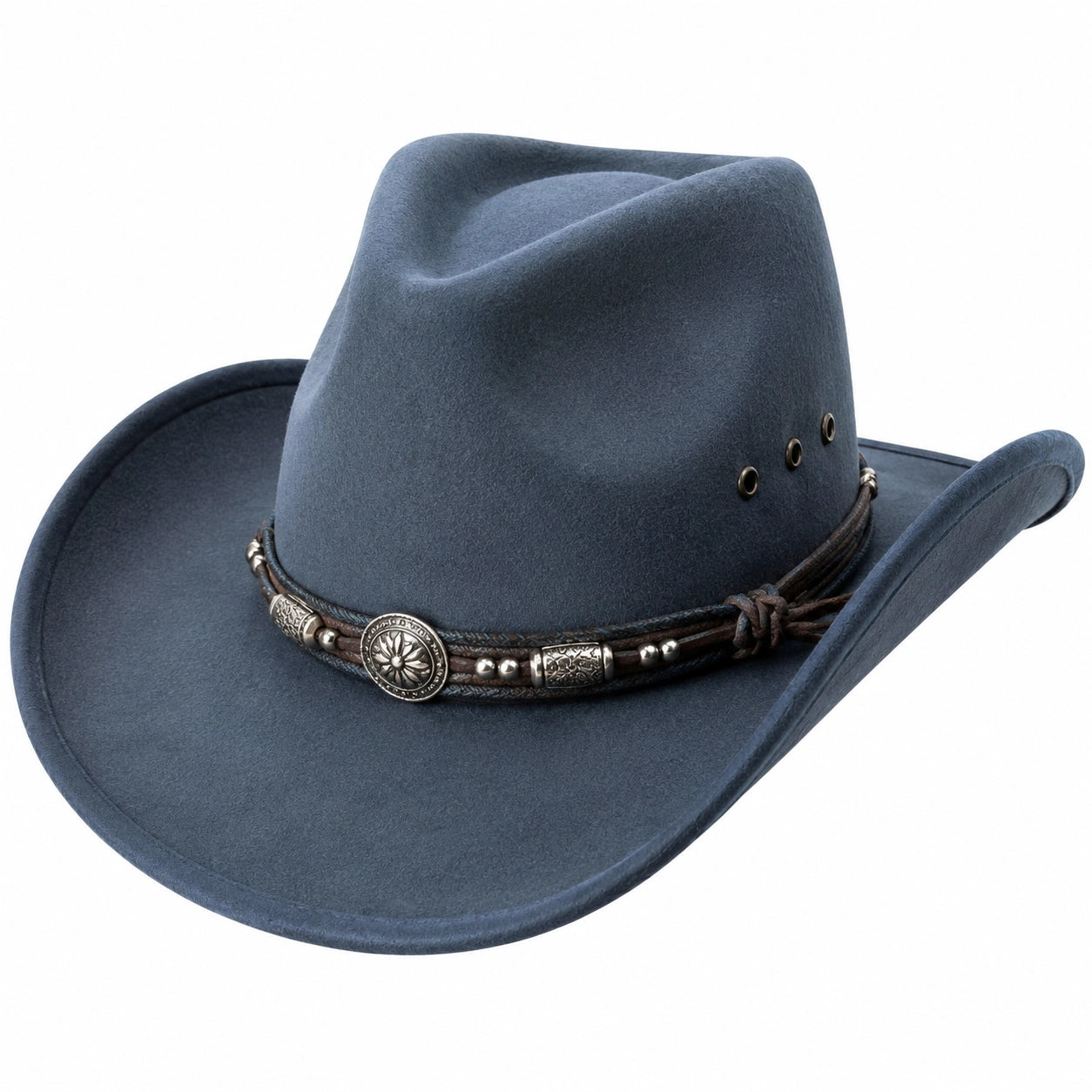 Cowboyhut Einheitsgröße dunkelblau Filzoptik Westernstil mit Zierband