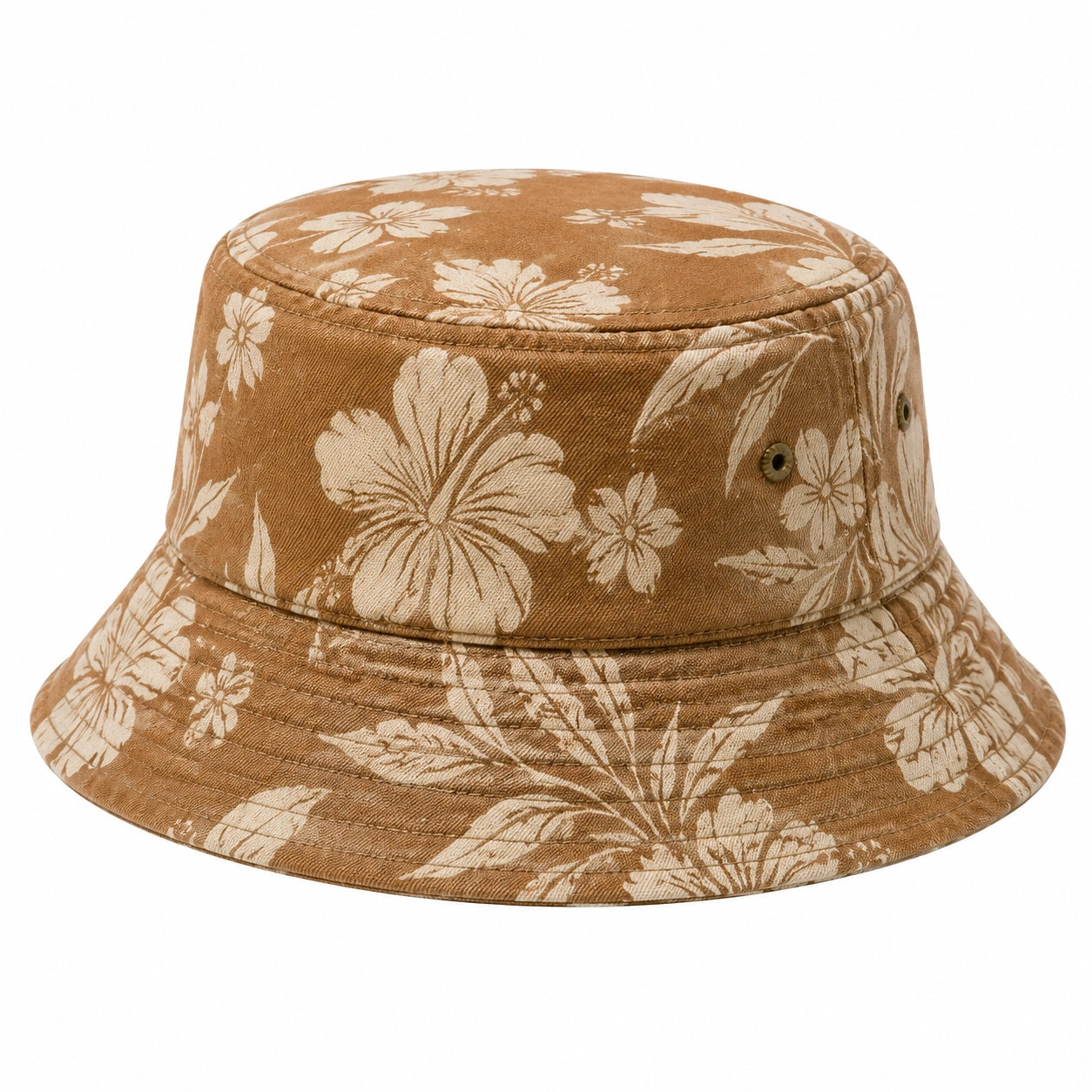 Anglerhut Einheitsgröße aus Textil in Braun Beige mit Blumenmuster