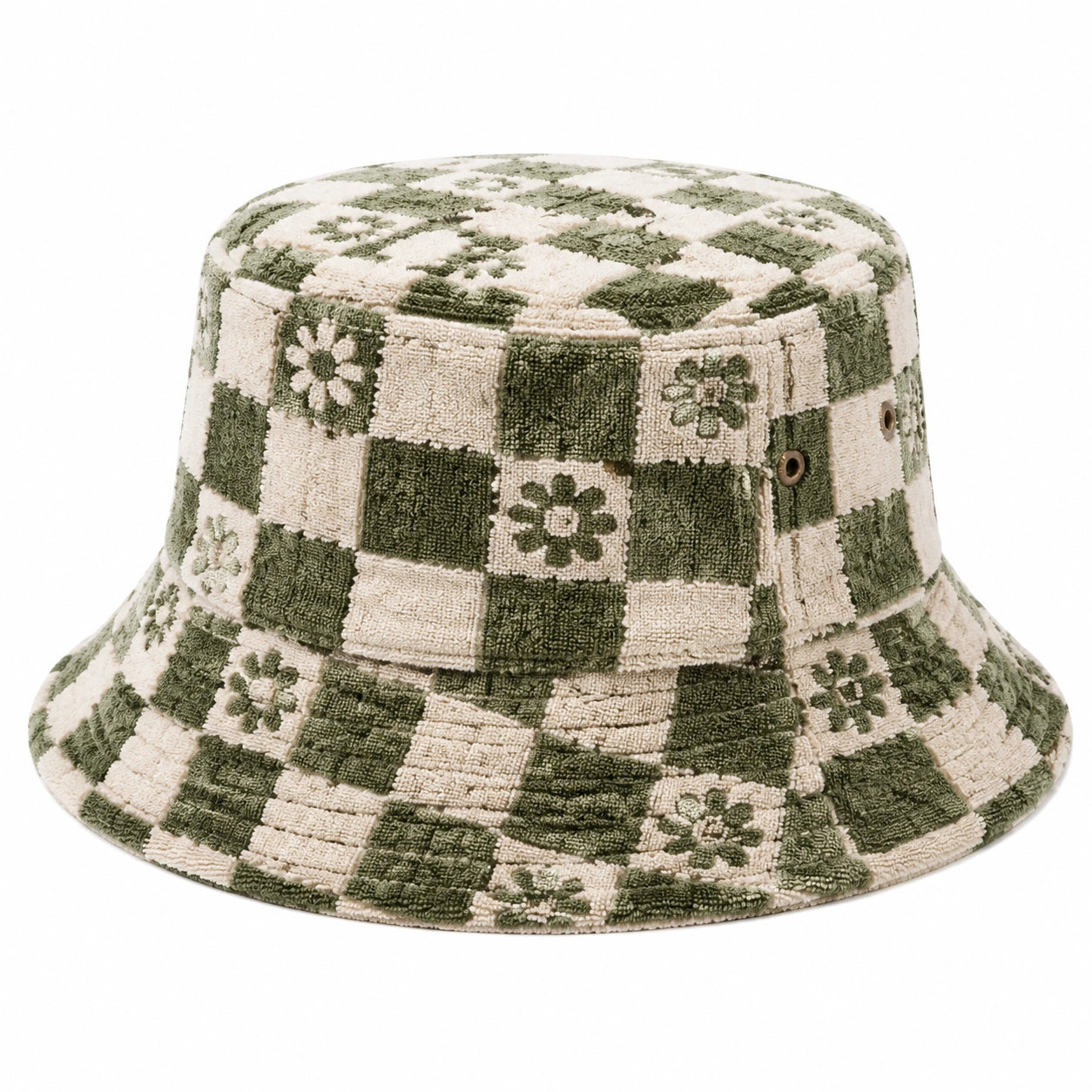 Bucket Hat Einheitsgröße aus Textil in Grün Creme mit Patchworkmuster
