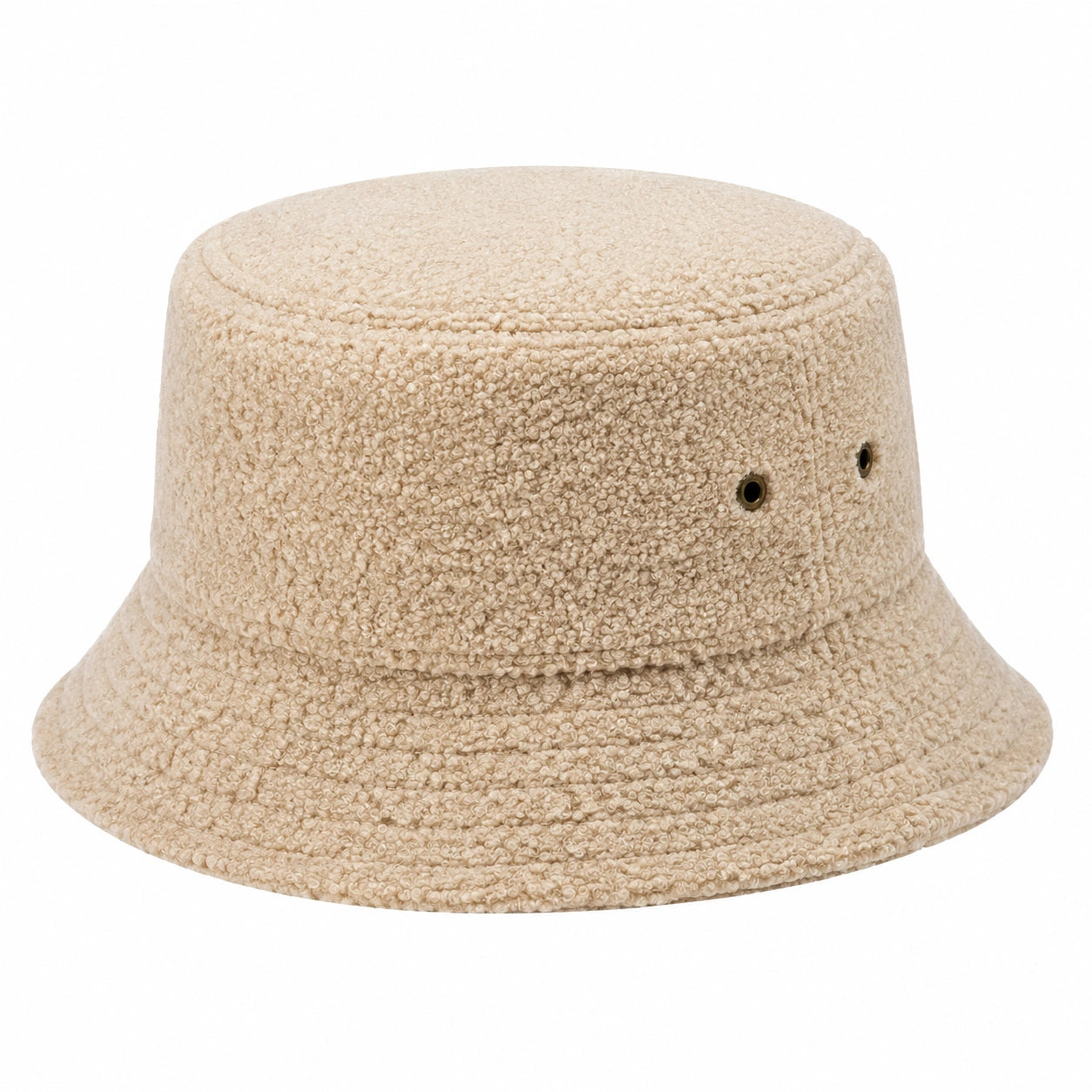 Bucket Hat Einheitsgröße aus Teddytextil Beige - Fischerhut mit Ösen