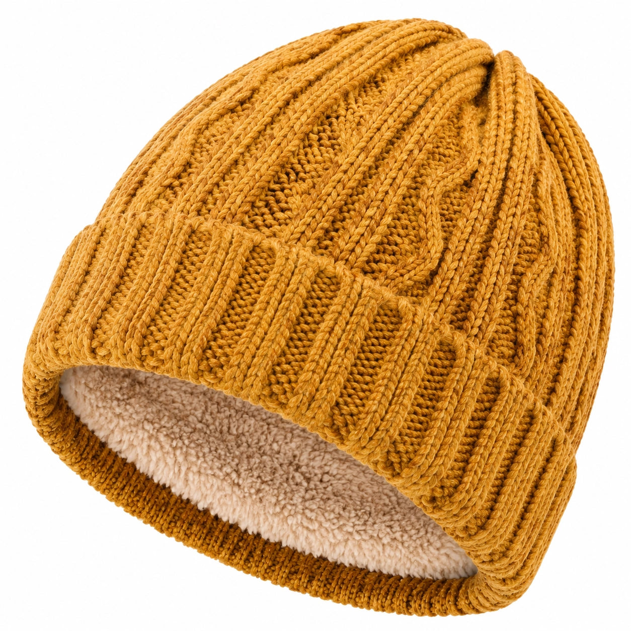 Strickmütze Einheitsgröße Senfgelb mit Teddyfutter gerippt wärmend